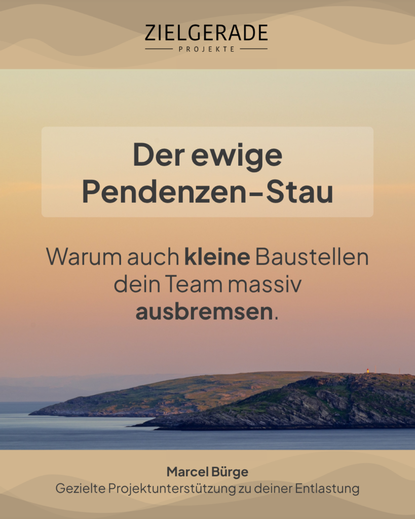Titelgrafik zum Pendenzen-Stau: Warum kleine organisatorische Aufgaben Teams ausbremsen